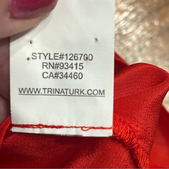 Trina Turk 100% silk red button down blouse no size tag measures large - Picture 6 of 12
